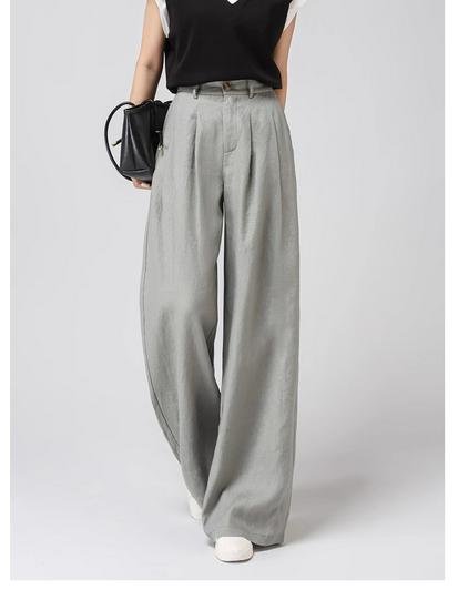 Women's 100% Linen Wide-Leg High-Waisted Loose Trousers, Summer 2026 Collection