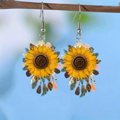 1 paire de boucles d'oreilles pendantes en forme de tournesol, légères et tendance, fabrication artisanale exquise, bijoux à offrir