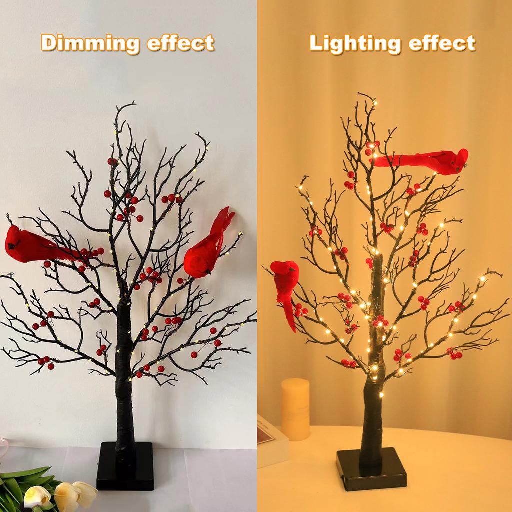 Christmas Cardinal Tree with Lights Light Up Holiday Atmosphere Decor Easy Assembly for Yard Pathway Garden Xmas Party Decoratio