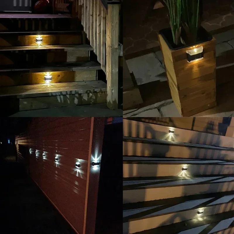 Warm White & White Light Outdoor Solar Wall Lamp Garden Landscape Lighting Courtyard Corridor Walkway Step Deck Stairs LED Night Iight Christmas Decor