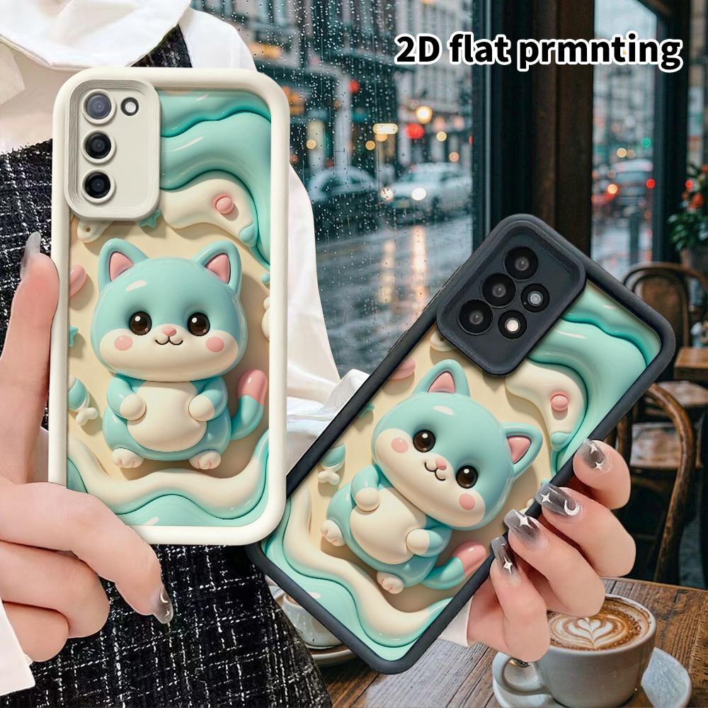 Phone case: 2D flat design suitable for Samsung Galaxy A34 A35 M05 M06 S20 S22 S21 FE Plus 5G protective case, blue and white little cat, perfect Chri