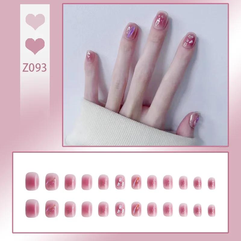 Press On Acrylic Fake Nails Set with Glue High Quality Handmade Nail Extension French Tips Woman False Short Nails Press Ons