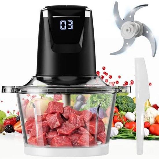 LED Display 550W High Power Food Processor 2L Large Capacity Tullras Chopper Meat Grinding Vegetable Chopping Ice Crushing 4-Blade Cutter 2-Speed Baby