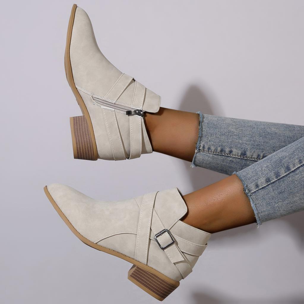 2025 New Boots Leather Women Retro Short Boots for Women Autumn and Winter New Large Size Medium Heel Thick Heel Ankle Boots