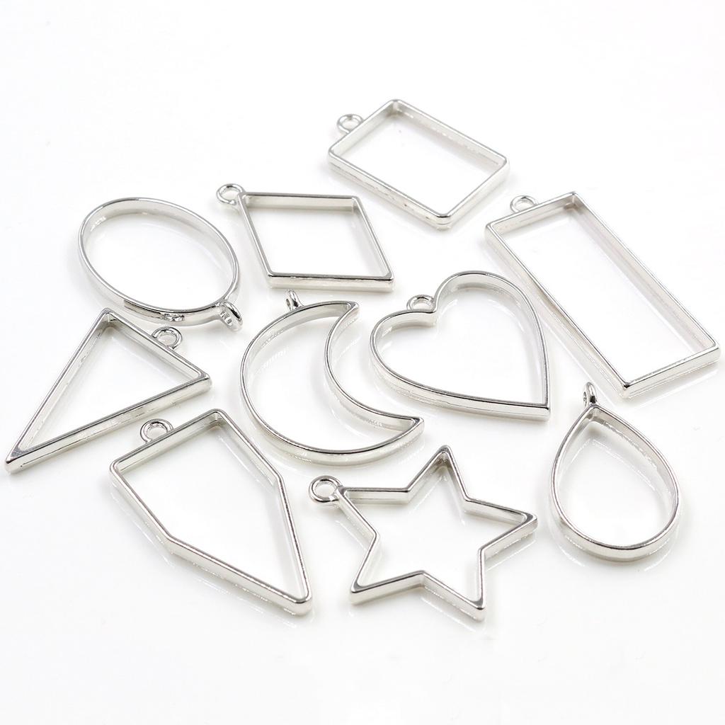 Bronze KC Gold plated Rhodium Border Mold Geometric Hollow Metal Frame Bezel Epoxy Resin Pendant Tray For DIY Jewelry Making