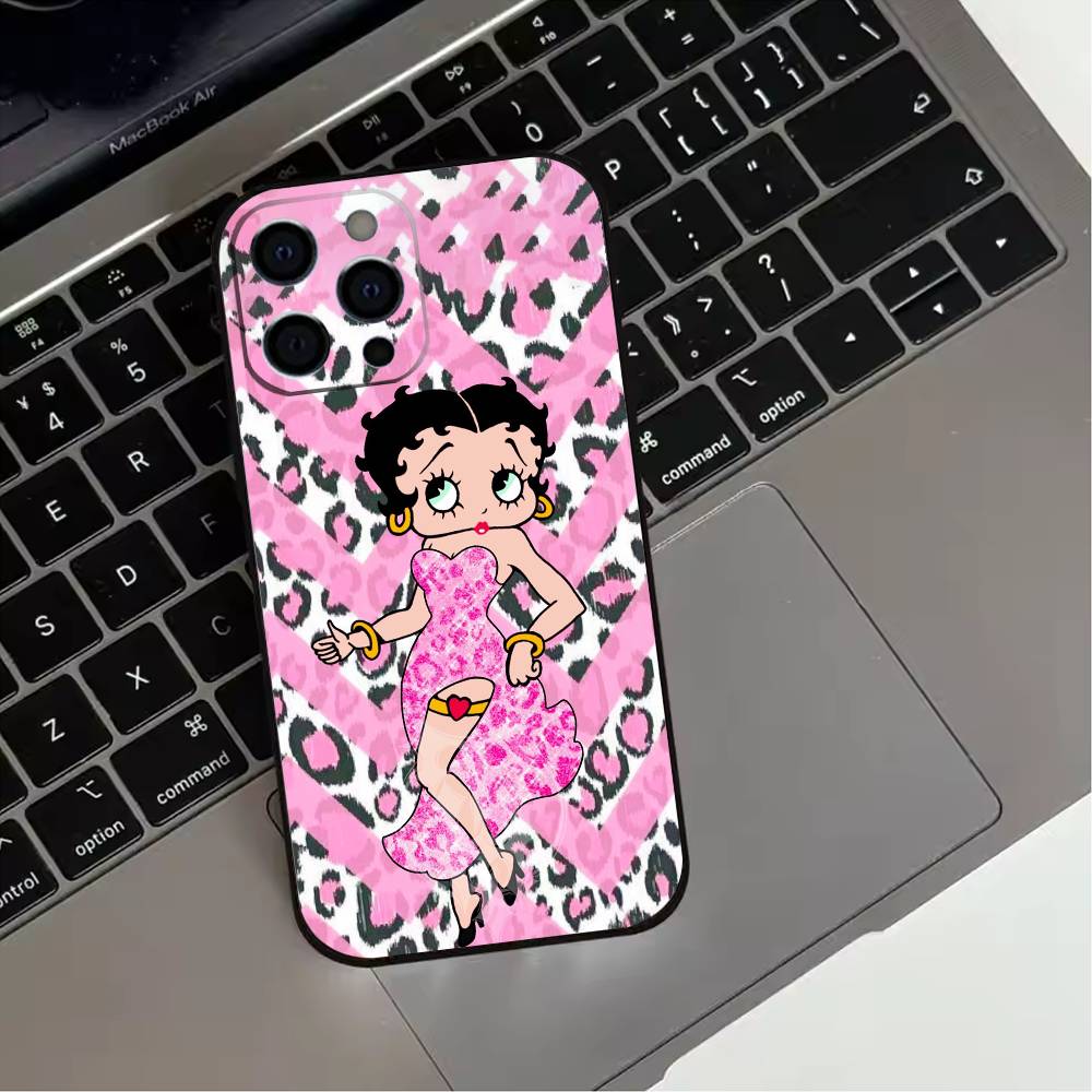 B-Betty Cute B-Boop Phone Case For iPhone 17,16,15,14,13,12,11 Plus,Pro Max,XS,Soft Silicone Black Cover