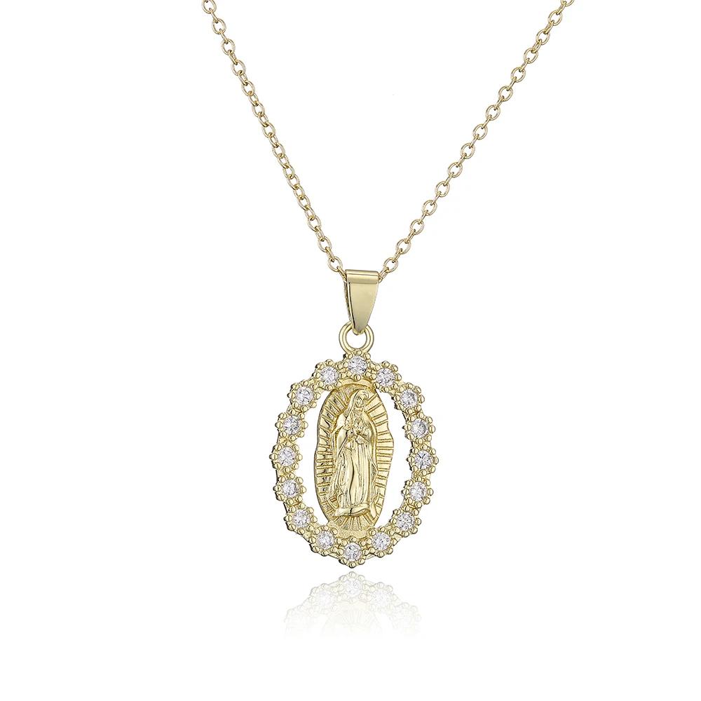 New Arrival Classic Design Virgin Mary Pendant Gold Color Stainless Steel Chain Necklace AAA CZ Zircon Expoxy Jewelry