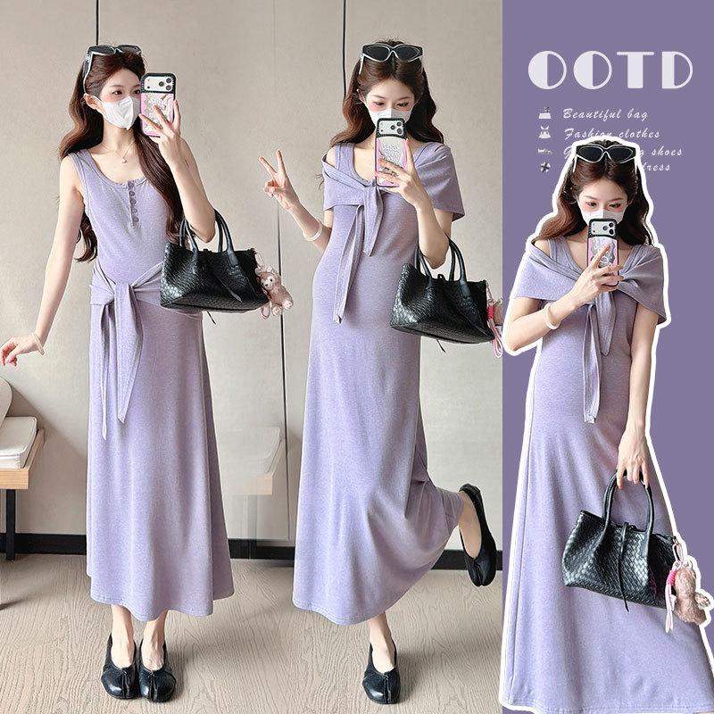 2026 Summer Korean Gentle Nursing Vest Dress & Shawl Maternity Slim Fit Elastic 2XL