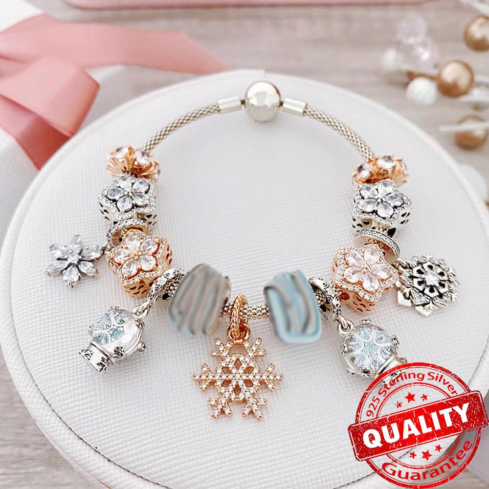 Winter 925 Sterling Silver Skiing Penguin Charm Fit Bracelets Necklaces Geometric Snowflake Beads Jewelry DIY Charm