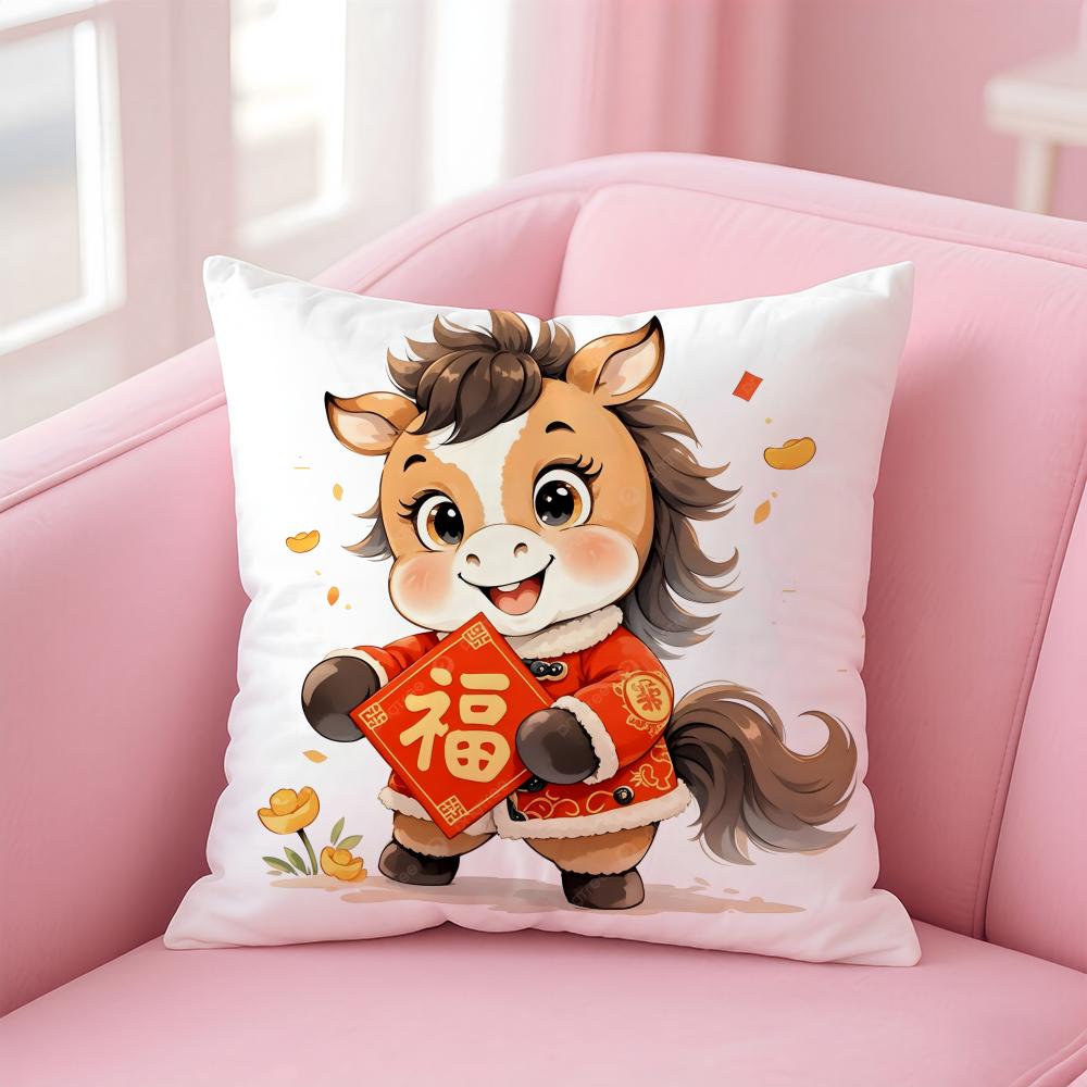 Auspicious Lucky mascot for the Year of the Horse Cushion Cover Pillow Case Soft Skin Friendly Fabric Comfort  Concealed Zipper