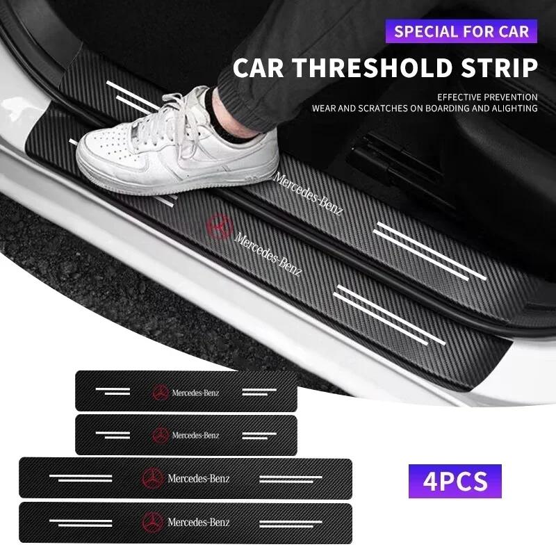 4pcs Car Door Sill Protector Carbon Fiber Pattern Threshold Stickers for Mercedes Benz W211 W204 W210 W203 CLA GLA Accessories