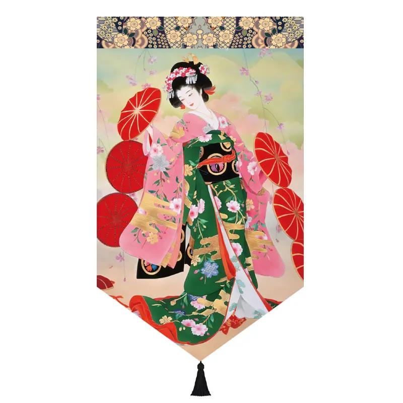 Japanischer Stil Noren Restaurant Tür Kopf Strahl Dreieck Dekorative Warme Volant Ukiyo Damen Druck Stoff Kurze Türvorhänge