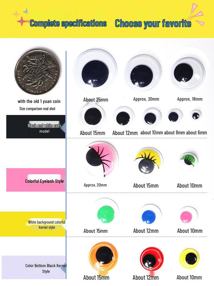 Kids' DIY Colored Eye Stickers for Crafting: Animal-Themed Black and White Eyeballs