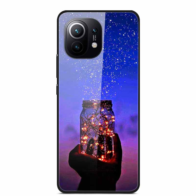 Glass Back Cover For Xiaomi 11 Lite 5G NE Case Soft Edge Hard Tempered Glass Case For Xiaomi Mi 11 Lite 5G NE Phone Case Coque
