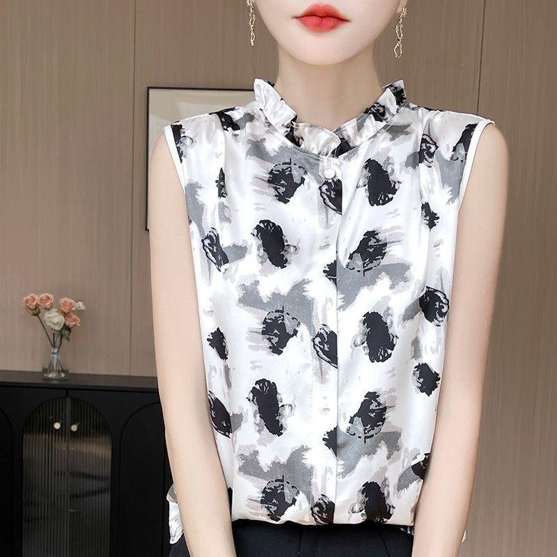 Mulberry Silk Shirt Printed Satin Silk Shirt New Summer Style Base Shirt Top