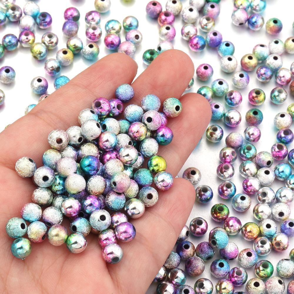 100pcs Acrylic Beads 6mm Colorful Glossy Wrinkle Round Loose Beads For Jewelry Making DIY Necklace Bracelet Earrings Accessories
