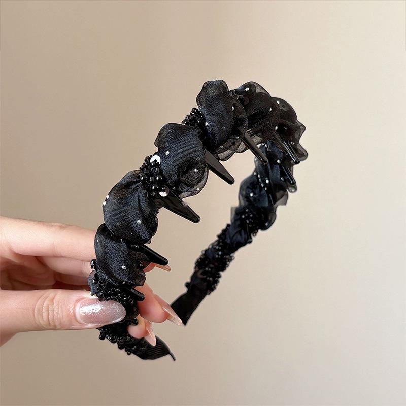 High-End Women's Bow Headband with Teeth - 2025 Face Washing & Hair Pressing Accessory