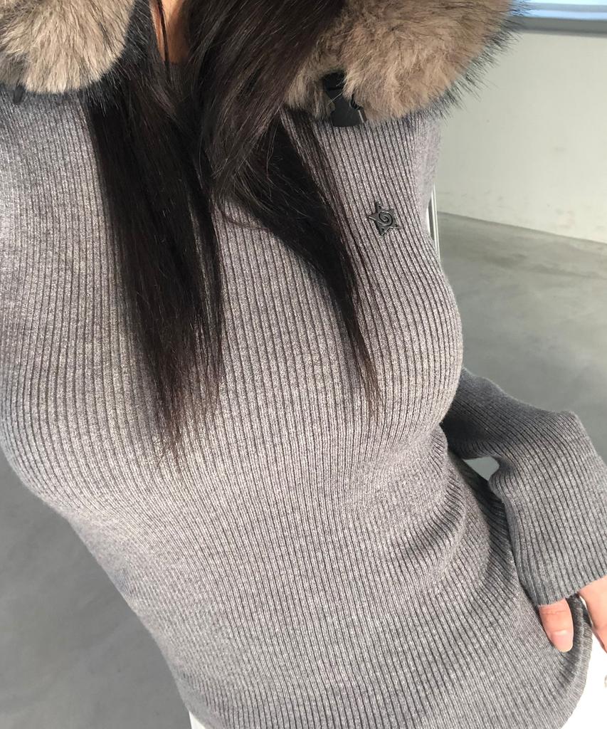 CHICKS Slim Fit Ribbed Round Knit Melange