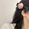 Korean Pink Rose Bow Hair Clip  for Women Vintage Elegant Solid Color Side Clip Duckbill Clip Barrettes Hair Accessories