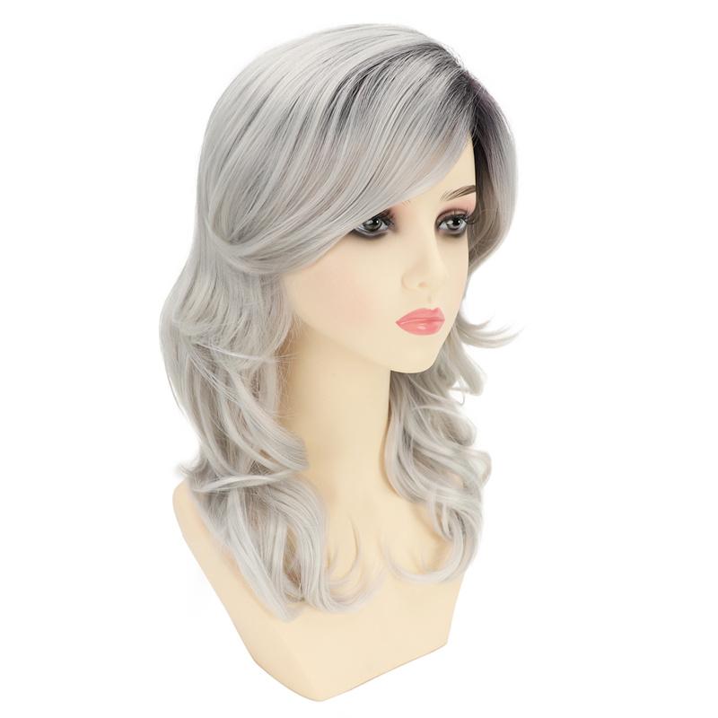 Synthetic Wigs Ombre Long Curly Wig with Bang for Women Lady Daily Cosplay Natural Fluffy Hair