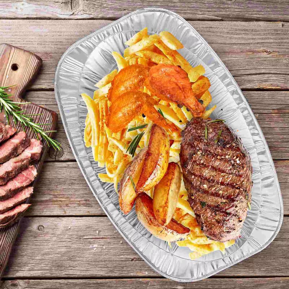 10 Stück Ovale Aluminiumfolien-Grillplatte Verdickte Backbleche Gegrillte Fischplatte Snack