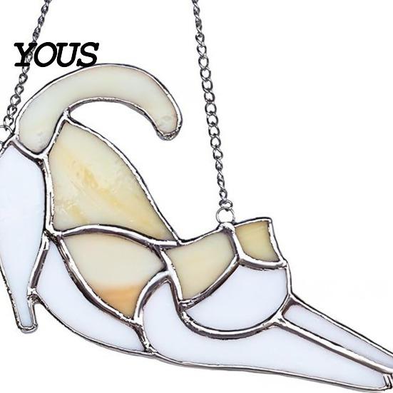 Decorative Hanging Ornament Acrylic Cat Pendant with Chain, Animal for Window Crescent Wall Decor, Cute Lover Gift Home Room Decoration Light