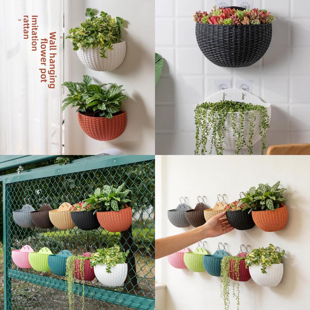 Wall Mount Planter With Rattan Style Wicker Design For Indoor Garden Decor