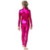 Mädchen Glänzend Metallic Mock Neck Unitard Reißverschluss Hinten Einteiler Langarm Body Kostüm Kinder Wetlook