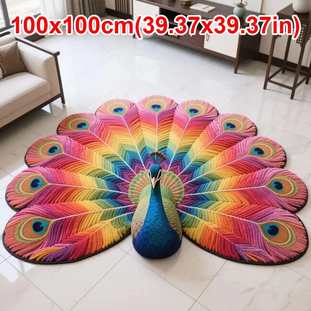 Soft Peacock Carpet Non-slip Bathroom Floor Mat Portable Blanket  for Living Room Tea Table Bedside