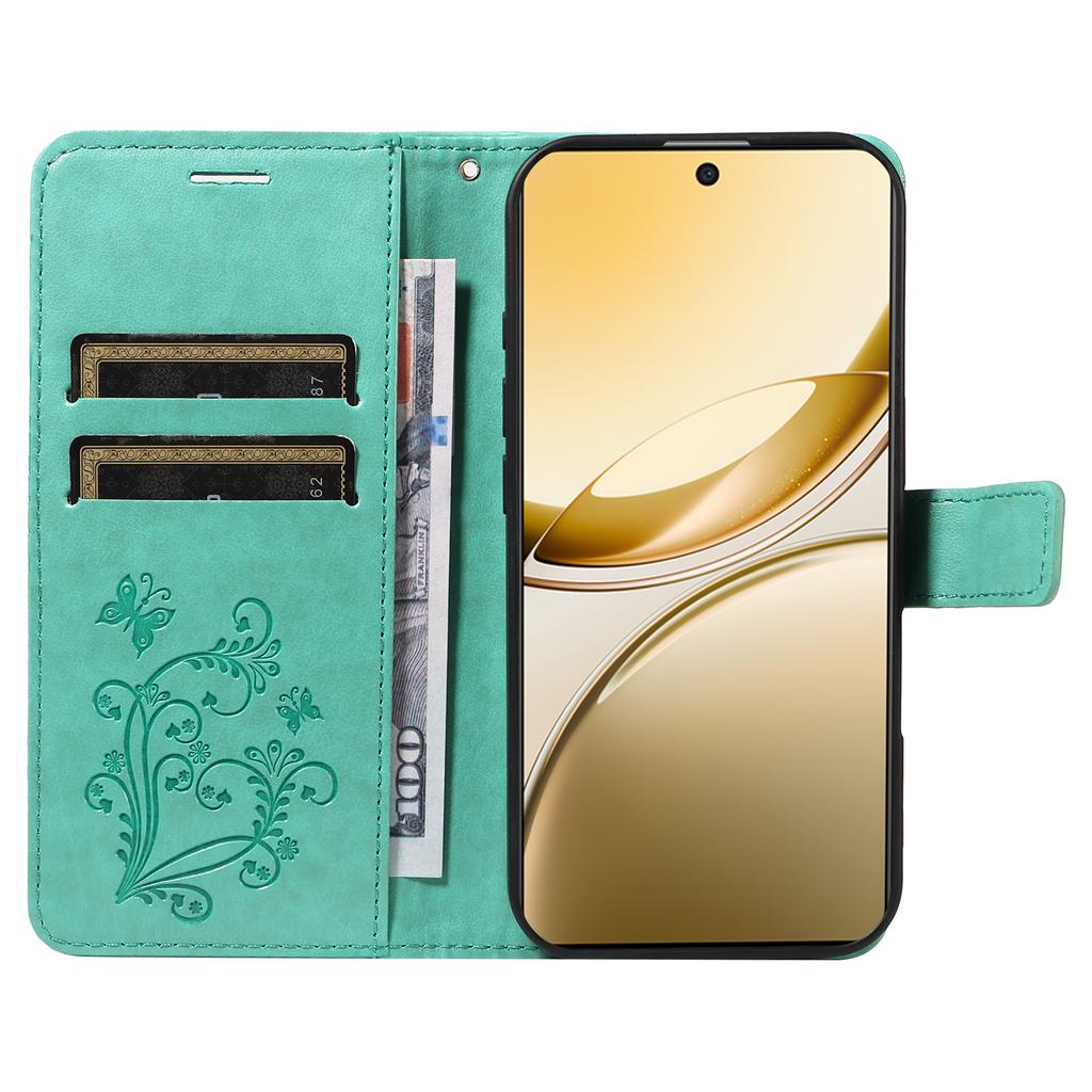 For Vivo V50 5G Wallet Case Floral Butterfly Imprinted Leather Phone Cover Stand - Green