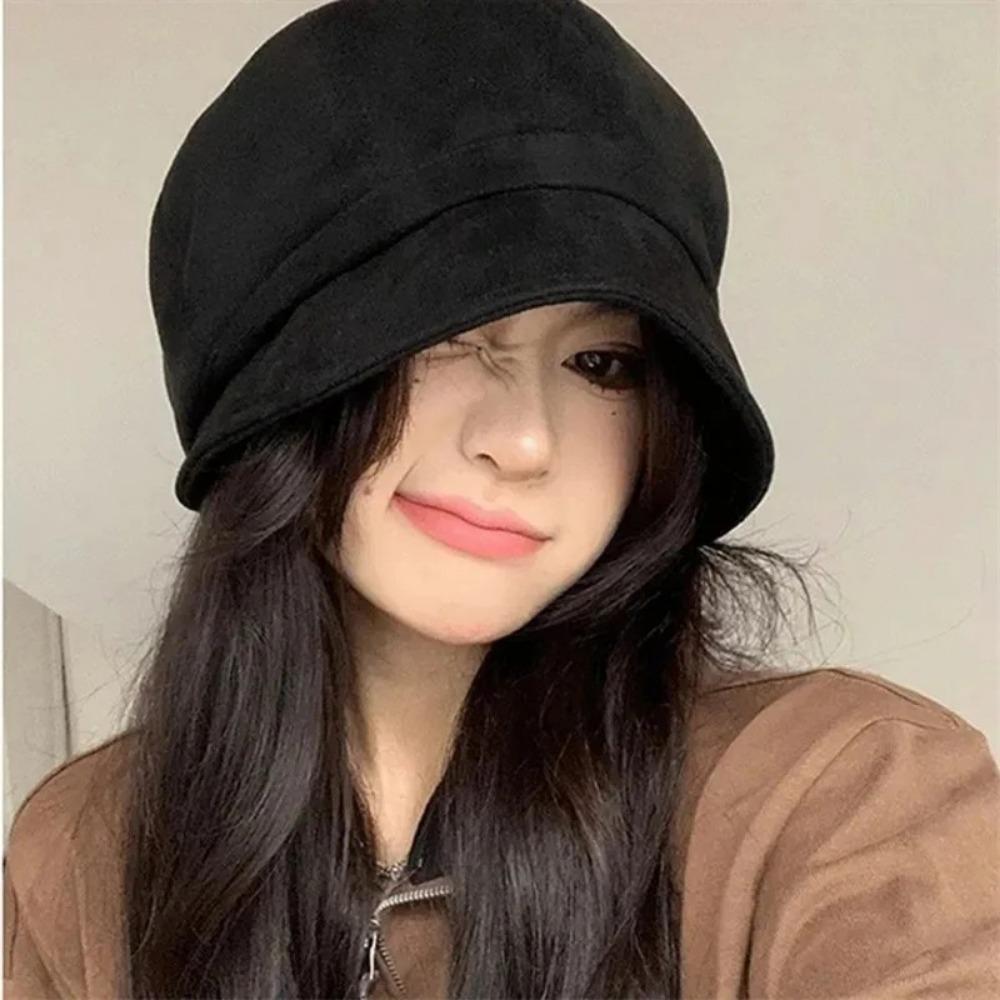 Adjustable Women Fisherman Hat Solid Color Newsboy Hat Fashion Suede Octagonal Cap Autumn Winter