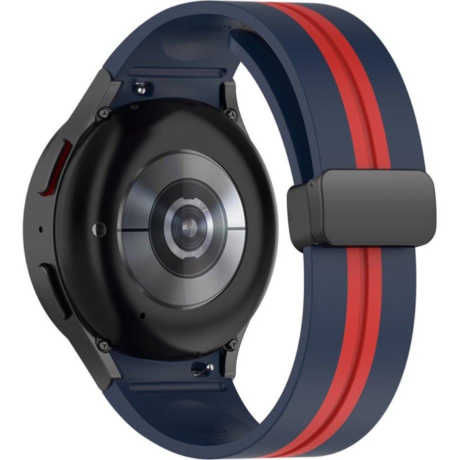 Silicone Strap for Samsung Galaxy Watch 4/5/6/7/FE 40/42/43/44/45/46/47mm, Navy Blue / Red