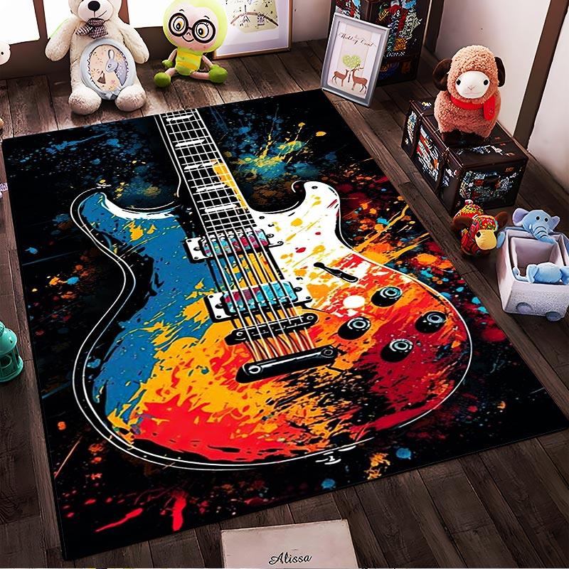 Colorful Electric Guitar Carpet with Abstract Paint Splash Design Suitable for Use As an Anti-slip for Living Room Bedroom Sofas