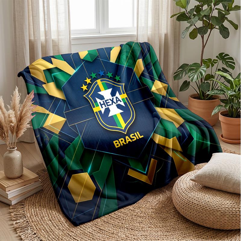 Brazil Football Printed Flannel Blanket Skin Friendly Warm Decorative Throw for Indoor Couch Bed Daily Use