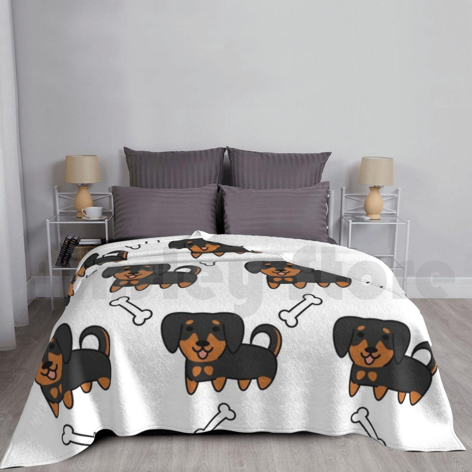 Bones Pattern Dachshund Blanket For Sofa Bed Travel Bones Pattern Dachshund Doxie Dog Dachshund Gift Dachshund Size: 75*100cm, Weight: 230 GSM