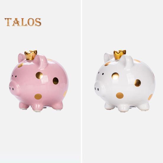 Sparschwein aus Keramik mit Krone und Schweinchen, goldene Punkte, Cartoon-Schwein, Münze, Geldbank, Home-Office, Bücherregal, Schreibtisch-Dekoration, Ornament, Geschenk für Kinder und Erwachsene