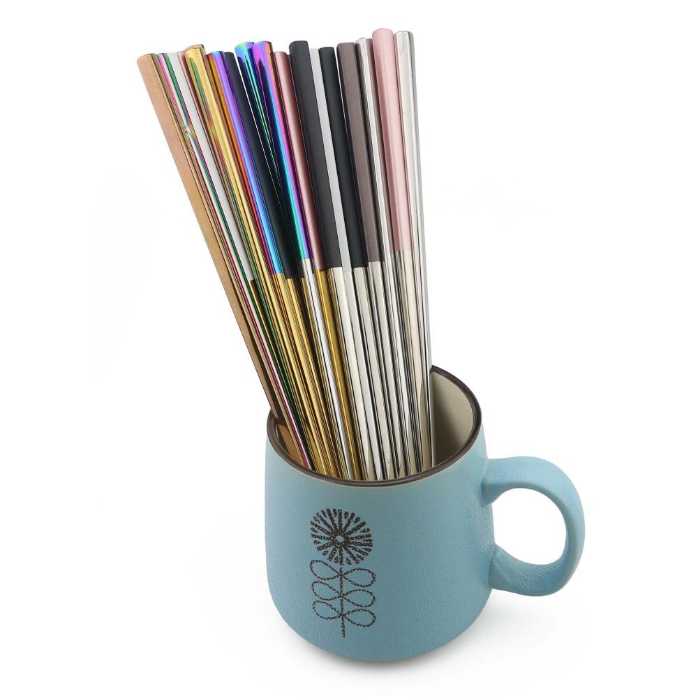 Znovupoužitelné čtvercové hůlky 23,5 cm 304 Nerezová ocel Japonské zlato Růžové zlato Sushi Hashi Opakovaně použitelné barevné hůlky 1 pár