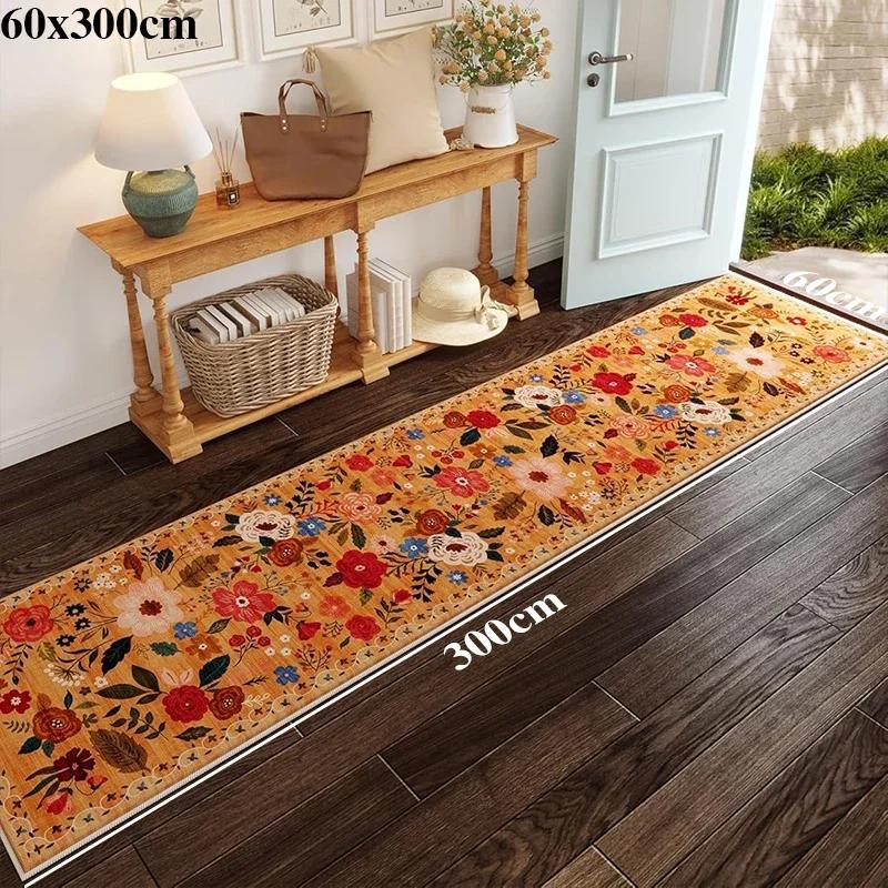 Tappeto per Corridoio Passerella Tappeto Lungo Lavabile in Macchina Pieghevole Antiscivolo Tappetino per Pavimento Tappeti Fiore di Primavera Decorazione per la Casa per Soggiorno