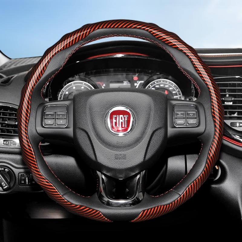 

Suitable for Fiat Carbon Fiber Texture Steering Wheel Cover Snap-On Wave-Shaped Sports Design Protective Case Topolino 600 Hybrid Grande Panda коричневий