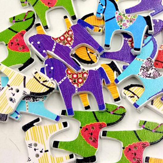 50 Pezzi Bottoni in Legno con Cavallo Carino Fai da Te Cucito Scrapbooking Accessorio per Lavori Manuali