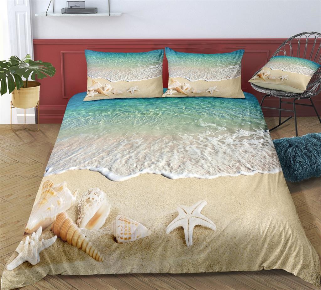 3D Ocean Print Bedding Single Double Bed Full Size Pillowcase and Quilt Cover 2 or 3 Landscape Patterns Washable and Comfortable Home Decoration