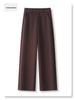 Women's 2024 Khaki Wool-Blend High Waist Straight Leg Cropped Pants for Autumn/Winter
