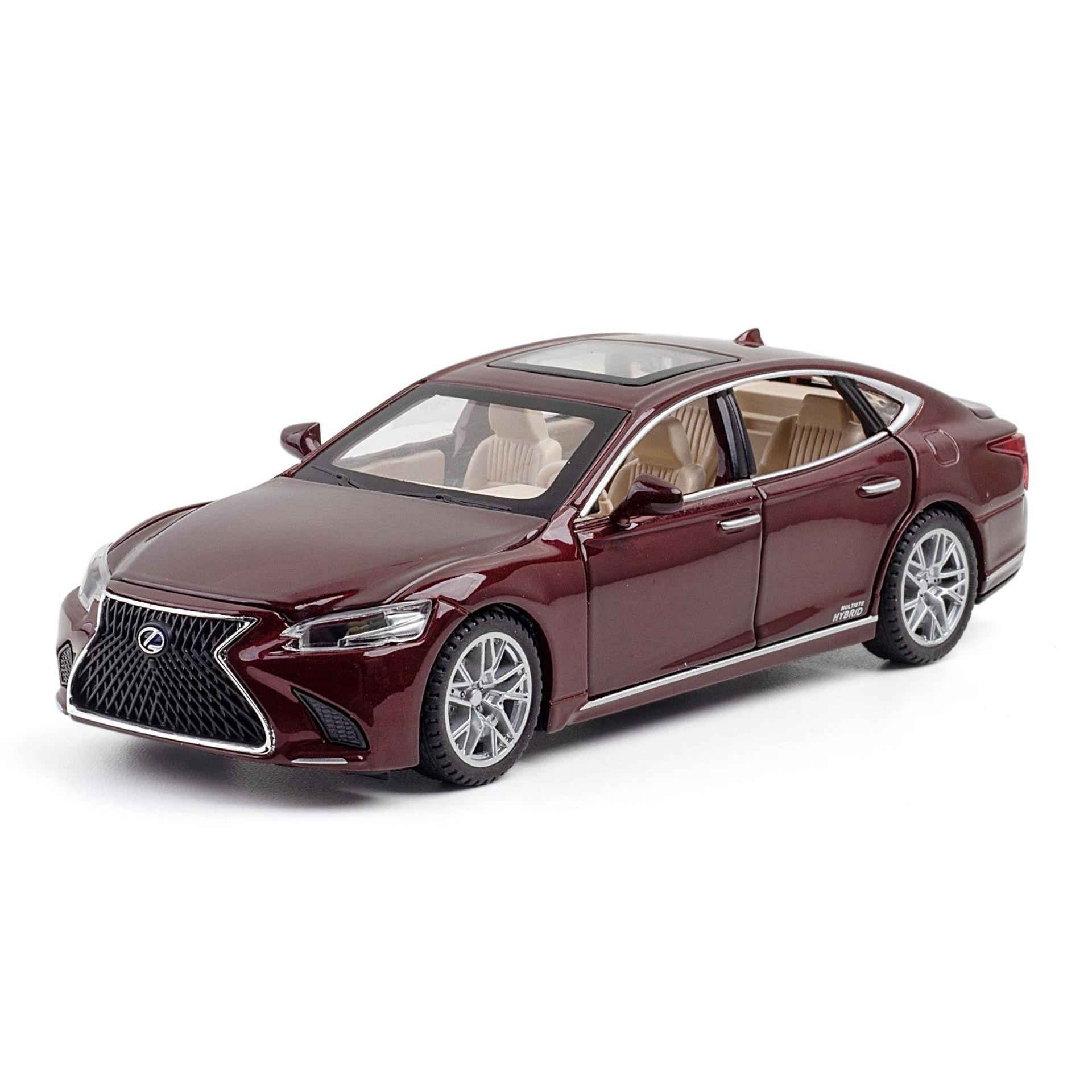 

1/32 Lexus LS500H Игрушечная машинка для детей, литая под давлением, миниатюрная модель, открывающиеся двери, звук и свет, коллекция, подарок для мальчика бордовый