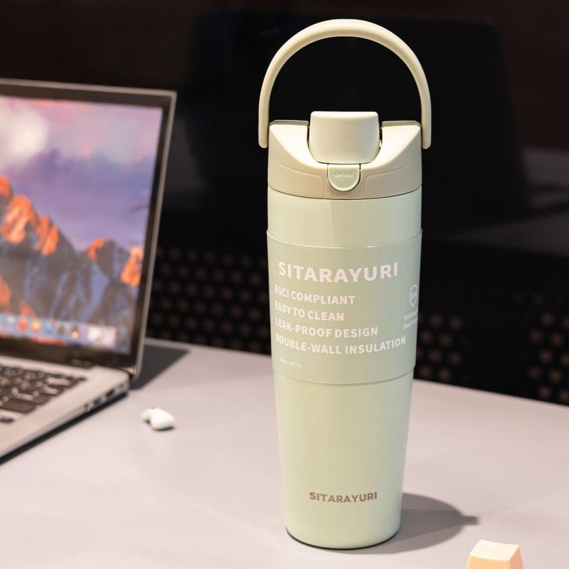 SITARAYURI Stainless Steel Insulated Bottle 900ML Double Drink Straw Thermos Cup Leak-proof Outdoor Sports Car Cups Hot Cold