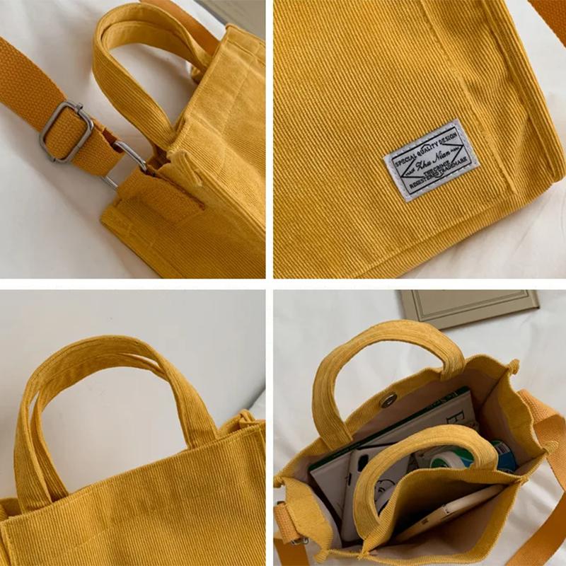 Ladies Corduroy Canvas Shoulder Crossbody Handbag Small Square Bag Stylish Trendy Women's Handbag for Casual Use