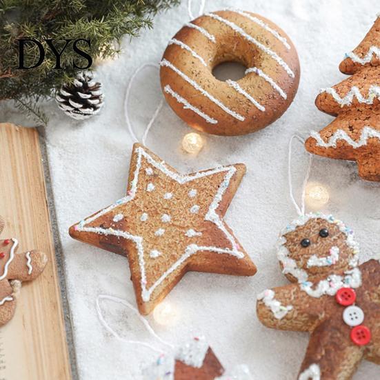 Environmentally Friendly Christmas Decor Ornaments 3D Foam Gingerbread/Star/Candy Cane Decoration Multi-size Sticky Powder Hanging for Xmas