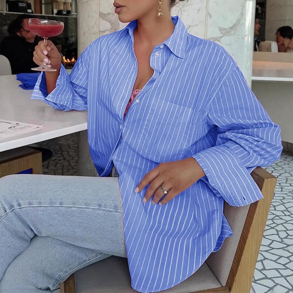 Summer 2025 Women's Casual Striped Long-Sleeve Shirt