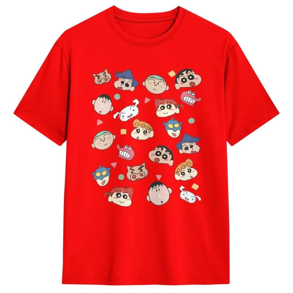 School Friends Crayon Shin Chan T-Shirt Summer Y2K Retro T Shirts 100 Cotton Tshirt For Mens Short Sleeves Clothing