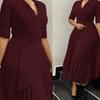 Autumn/Winter Plus Size Women's Pleated Waist OL African Dress with Suit Collar