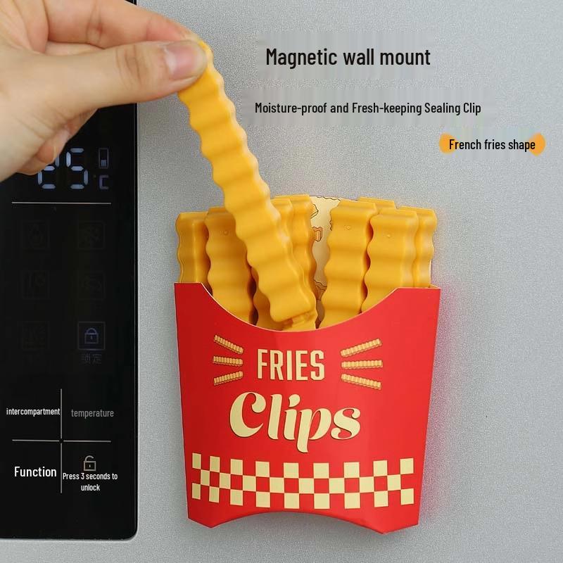 

Snack Sealing Clips with Magnet: French Fry Design, Small Plastic for Bags 12 sealing clips + 1 magnetic storage box